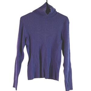 Cold Water Creek women's Turtle-neck Rib Cornflower Blue Sweater -Sz M
